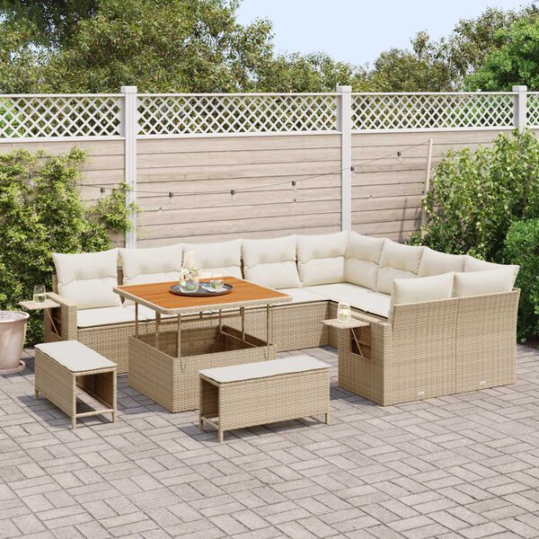 vidaXL Gartensofa-set 12 pcs Beige Poly-Rattan
