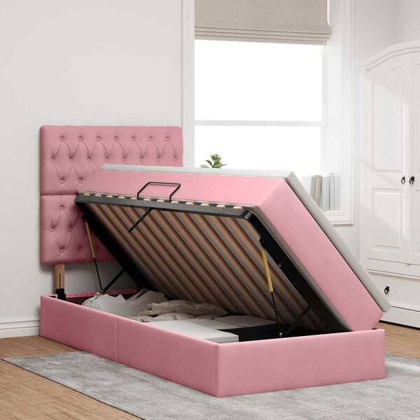 vidaXL Aufbewahrungsbett mit Matratze Rosa 90 x 190 cm Samt