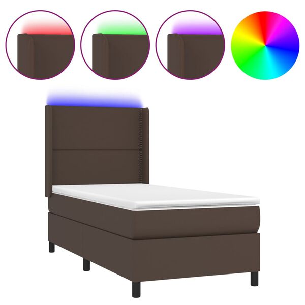 vidaXL Boxspringbett mit Matratze & LED Braun 80x200 cm Kunstleder
