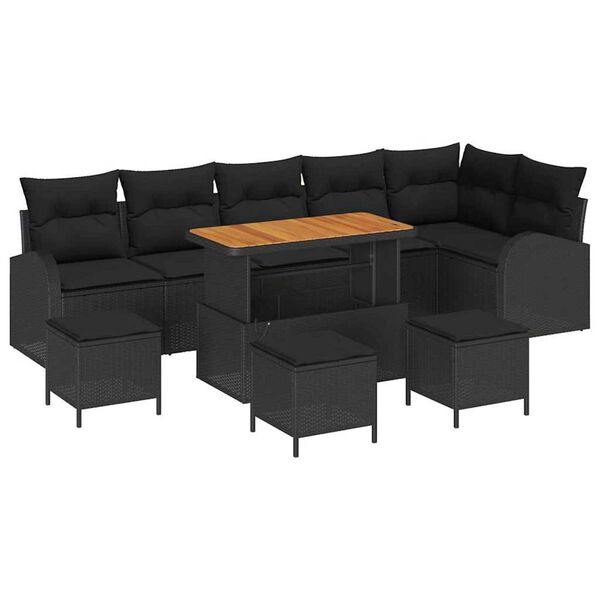 vidaXL Garten-Sofa-Set mit Kissen mit Speicher 10 pcs Schwarz