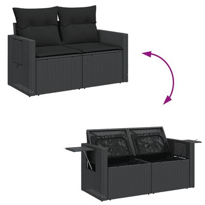 vidaXL 9-tlg. Garten-Sofagarnitur mit Kissen Schwarz Poly Rattan