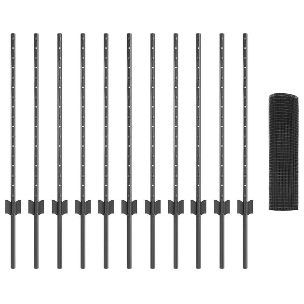 vidaXL Zaun mit Pfosten Grau 0,8 x 25 m Stahl und PVC