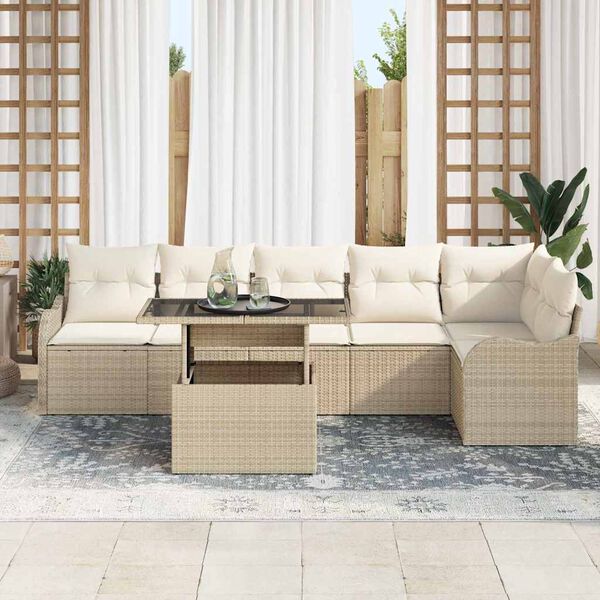 vidaXL Sofa Set mit Kissen 7 pcs Beige Poly Rattan