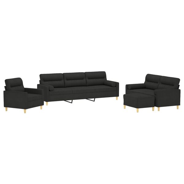 vidaXL 4-tlg. Sofagarnitur mit Kissen Schwarz Stoff
