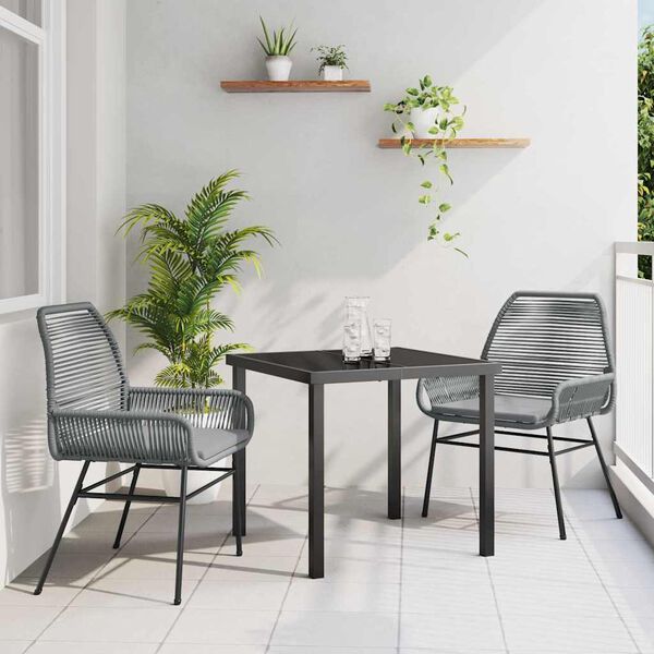 vidaXL Garten Essgruppe mit Kissen 3 pcs Grau Poly-Rattan