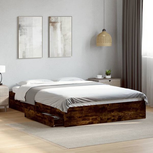 vidaXL Bettgestell mit Schubladen R&auml;uchereiche 160x200cm Holzwerkstoff