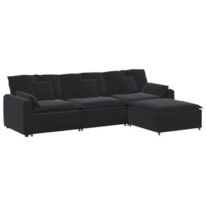 vidaXL Modulares Sofa mit Fu&szlig;hocker und Kissen Schwarz