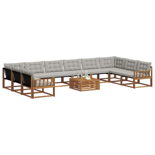 vidaXL Outdoor-Sofagarnitur mit Kissen 11 pcs Nat&uuml;rlich und Hellgrau