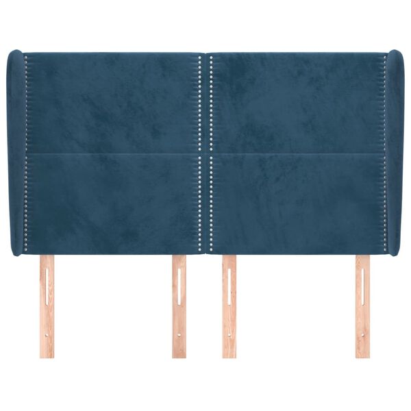 vidaXL Kopfteil mit Ohren Dunkelblau 147x23x118/128 cm Samt