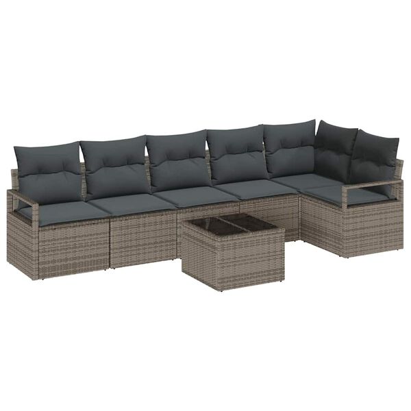 vidaXL Sofa Set mit Kissen 7 pcs Grau Poly Rattan