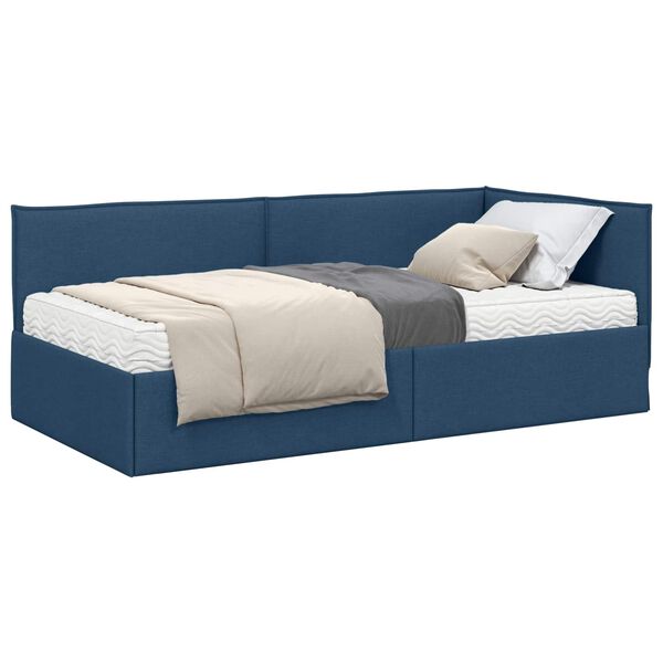 vidaXL Eckbettgestell mit Matratze mit Kopfteil 2 pcs Blau Samt