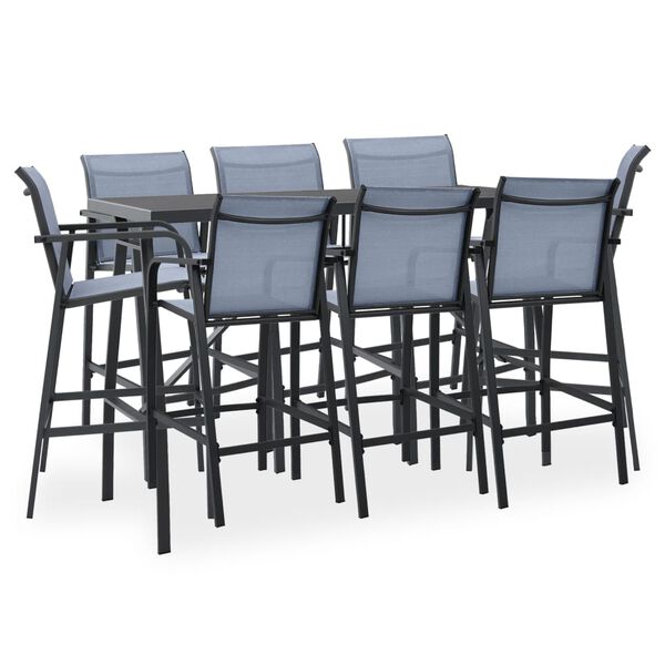 vidaXL 9-tlg. Gartenbar-Set Schwarz und Grau
