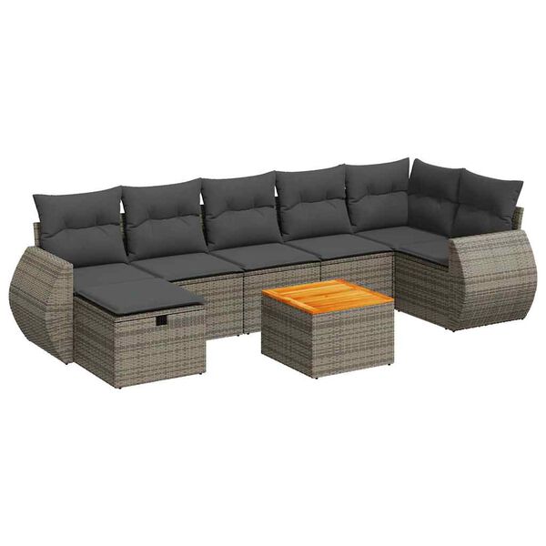 vidaXL 8-tlg. Garten-Sofagarnitur mit Kissen Grau Poly Rattan