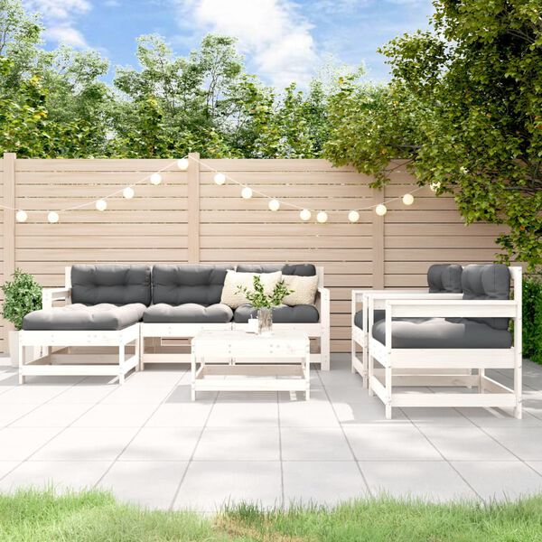 vidaXL 7-tlg. Garten-Lounge-Set mit Kissen Wei&szlig; Massivholz