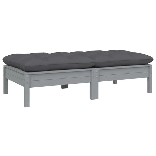 vidaXL 2-Sitzer-Gartensofa mit Kissen Grau Massivholz Kiefer
