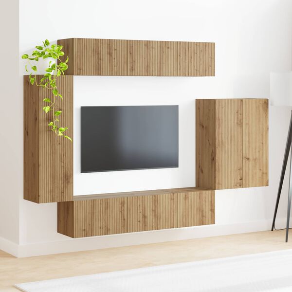 vidaXL TV-Wandregal-Set Wandmontiert 6 pcs Artisan-Eiche