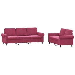 vidaXL 2-tlg. Sofagarnitur mit Kissen Weinrot Samt