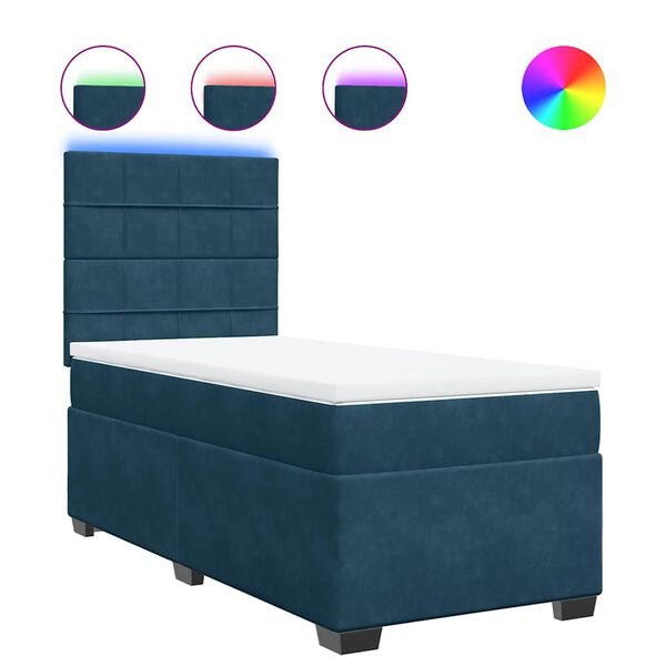 vidaXL Boxspringbett mit Matratze Blau 100x200 cm Samt