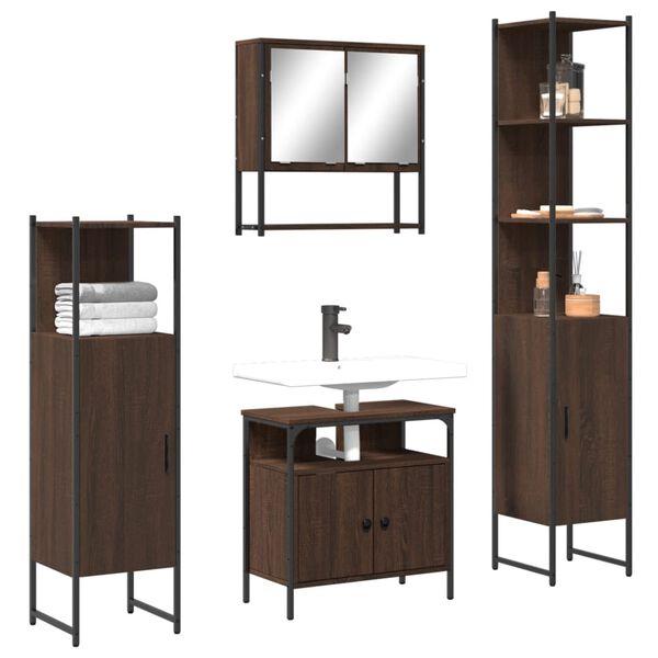 vidaXL 4-tlg. Badm&ouml;bel-Set Braun Eichen-Optik Holzwerkstoff