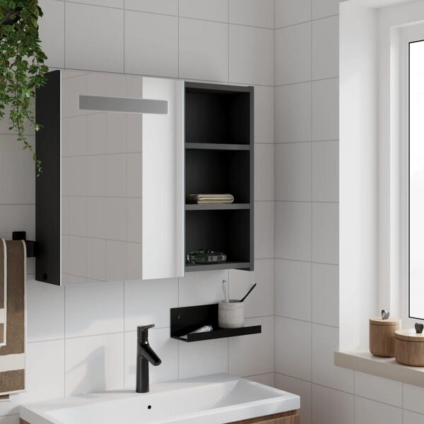vidaXL Spiegelschrank mit LED-Beleuchtung Schwarz 60x13x52 cm