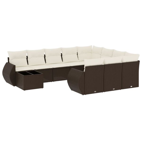 vidaXL 11-tlg. Garten-Sofagarnitur mit Kissen Braun Poly Rattan