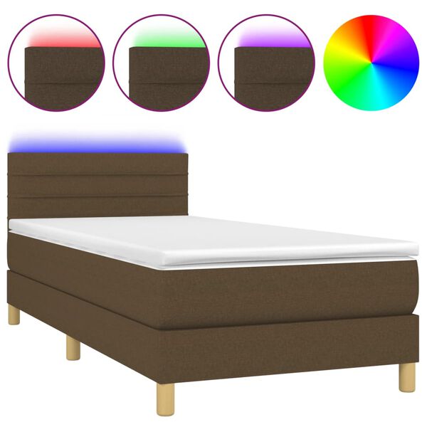 vidaXL Boxspringbett mit Matratze & LED Dunkelbraun 80x200 cm Stoff