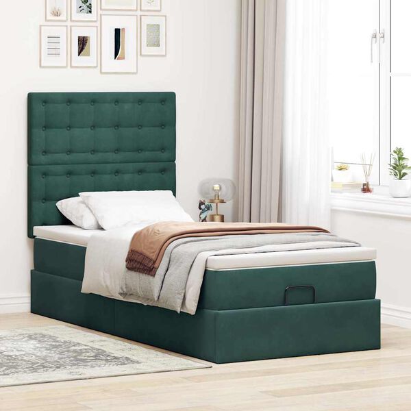 vidaXL Ottoman-Bett mit Matratzen Dunkelgr&uuml;n 80x200 cm Samt