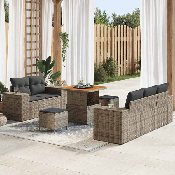 vidaXL Gartensofa-set mit Kissen mit Speicher 8 pcs Grau Poly Rattan