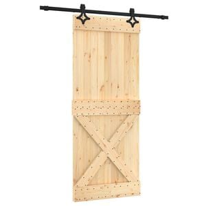 vidaXL Schiebet&uuml;r Nat&uuml;rlich und Schwarz 85 x 210 cm Massivkiefer
