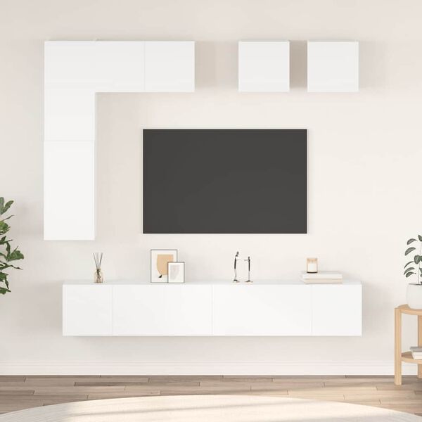 vidaXL 8-tlg. TV-Schrank-Set Wei&szlig; Holzwerkstoff