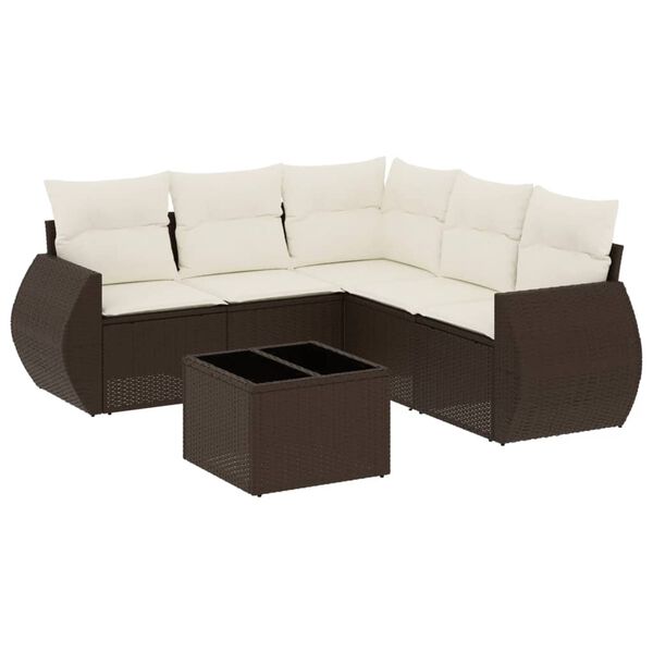 vidaXL 6-tlg. Garten-Sofagarnitur mit Kissen Braun Poly Rattan