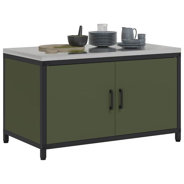 vidaXL K&uuml;chenaufbewahrung mit Regal Olive Gr&uuml;n 60 x 50 x 92 cm Stahl