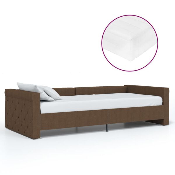 vidaXL Tagesbett mit Matratze USB Dunkelbraun Stoff 90x200 cm