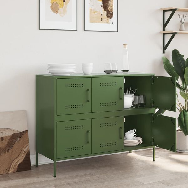 vidaXL Sideboard Olivgr&uuml;n 100,5x39x79 cm Stahl