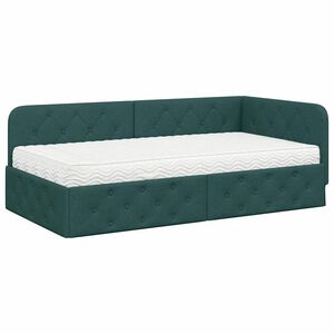 vidaXL Eckbettgestell mit Matratze Dunkelgr&uuml;n 100 x 200 cm Stoff