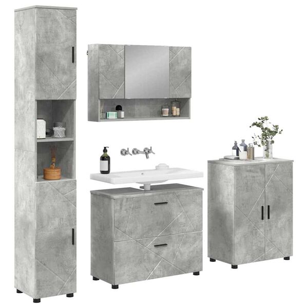 vidaXL Badezimmerm&ouml;bel-Set 4 pcs Beton Grau Sperrholz und Metall