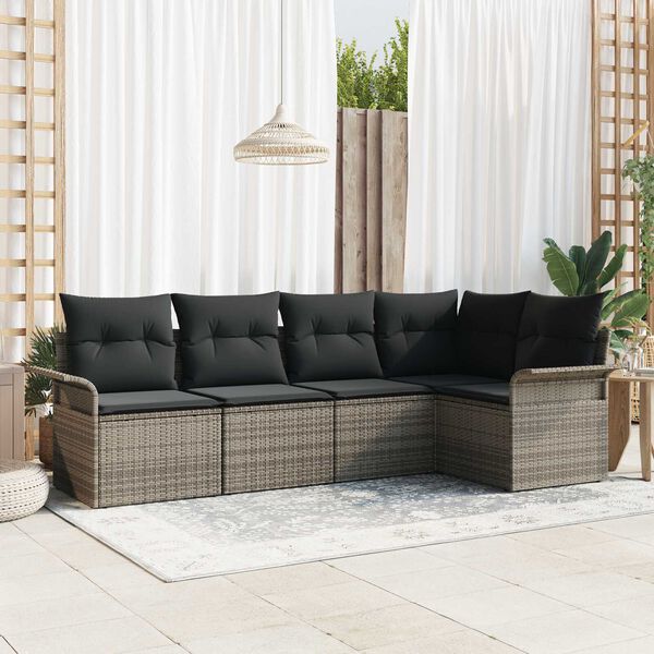 vidaXL Gartensofa-set mit Kissen 5 pcs Grau Poly-Rattan