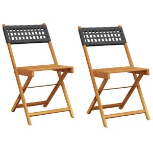 vidaXL Klappst&uuml;hle, 2 St&uuml;ck, schwarz, Massivholz Akazie und Polyrattan