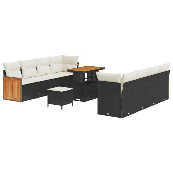 vidaXL Gartensofa-set mit Kissen 12 pcs Schwarz und Creme Poly-Rattan