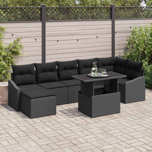 vidaXL Gartensofa-set mit Kissen 8 pcs Schwarz Poly-Rattan
