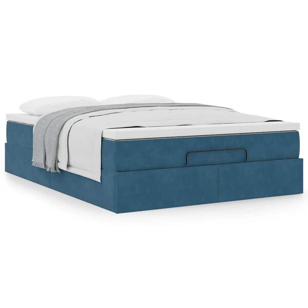 vidaXL Ottoman-Bett mit Matratze Dunkelblau 140x200 cm Samt