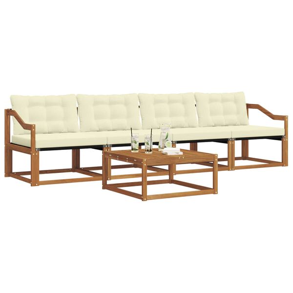 vidaXL Outdoor-Sofagarnitur mit Kissen 5 pcs Natur und Creme