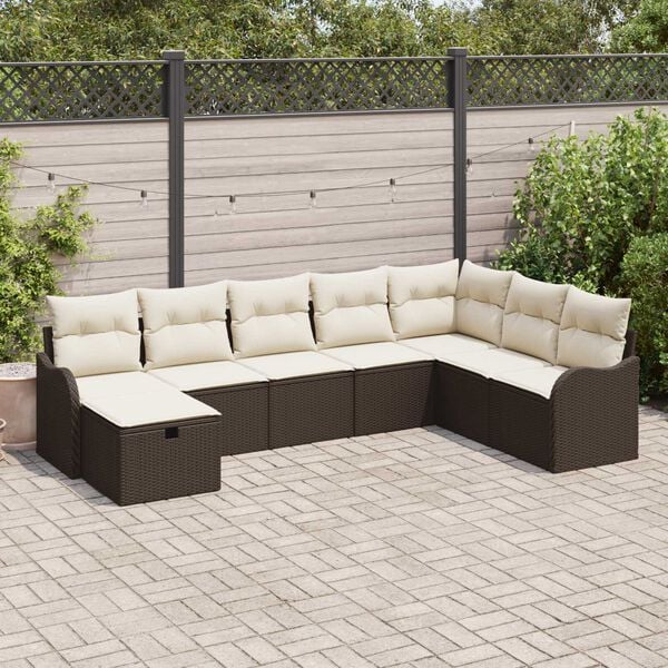 vidaXL Sofa Set mit Kissen mit Speicher Braun und Creme Poly-Rattan