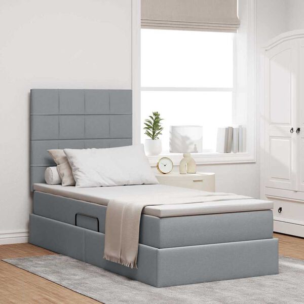 vidaXL Aufbewahrungsbett mit Matratze Hellgrau 90 x 190 cm Polyester