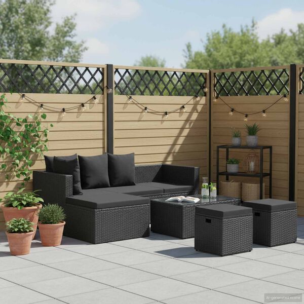 vidaXL 4-tlg. Garten-Lounge-Set Schwarz mit Auflagen Poly Rattan
