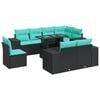 vidaXL 9-tlg. Garten-Sofagarnitur mit Kissen Schwarz Poly Rattan