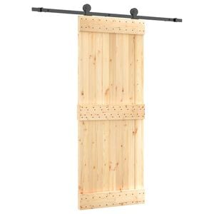 vidaXL Schiebet&uuml;r Nat&uuml;rlich und Schwarz 80 x 210 cm Massivkiefer