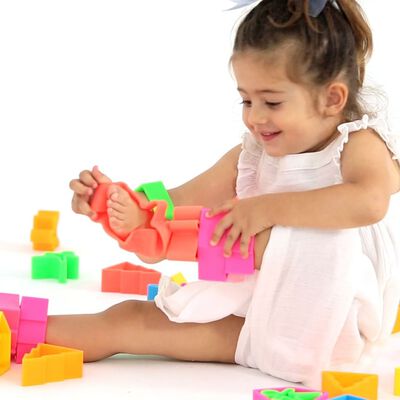 dëna Silikon-Spielzeug-Set Kinder, Häuser & Bäume Neon 18 Stk.
