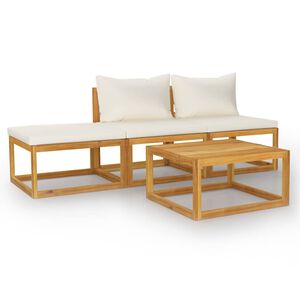vidaXL 4-tlg. Garten-Lounge-Set mit Auflagen Creme Massivholz Akazie