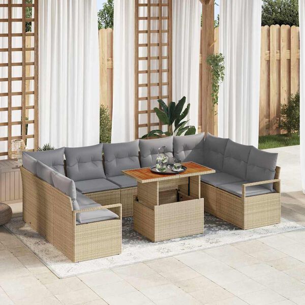 vidaXL Garten-Sofa-Set mit Kissen mit Kissen 10 pcs Beige und Grau
